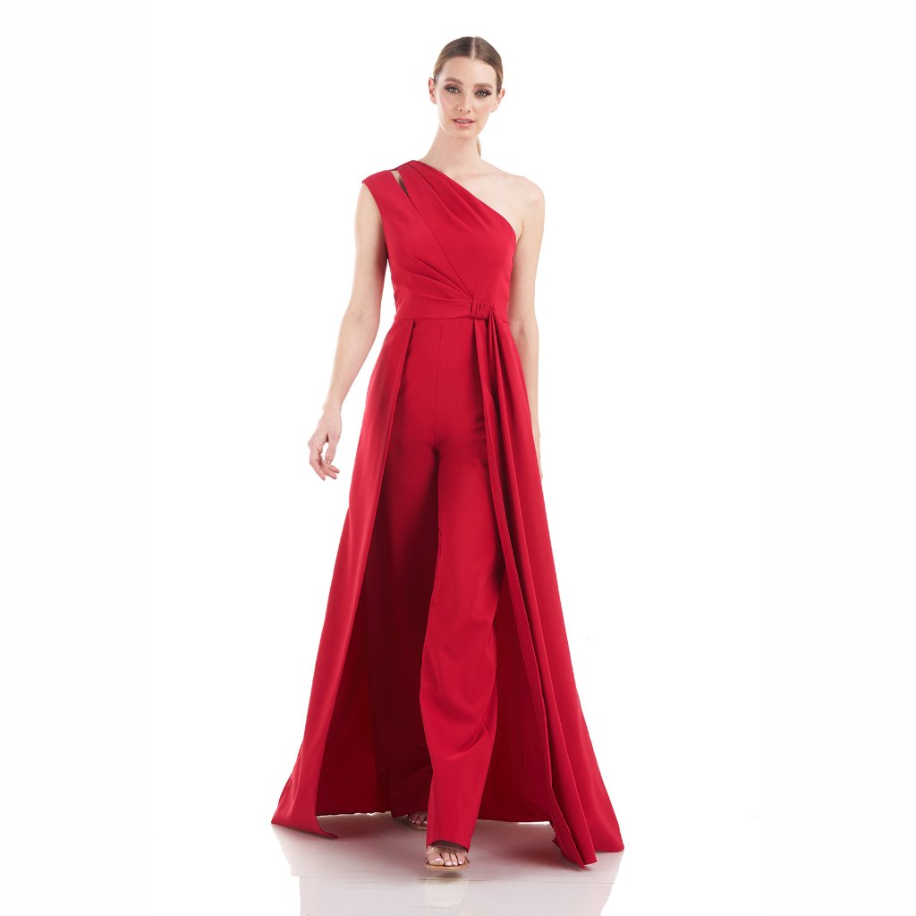 Kay Unger Genesis Walk Thru Pant Dress One Shoulder Red Size 14